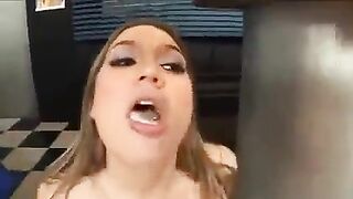 Cumshot on huge boobs of BBW with epic cumshot