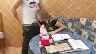The schoolgirl was fucked by her classmate at the lesson