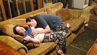 The man skillfully caresses the pussy of his fat wife in a sensual session