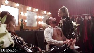 Hot threesome sex with latex wearing Avery and Vanna on Deeper
