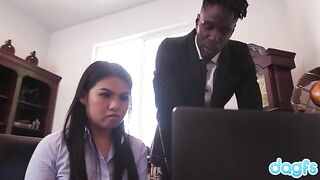 Cindy Starfall interviewed by a black man and she gets fucked hard