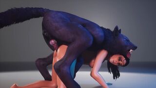 A hot chick is fucking with a wild werewolf