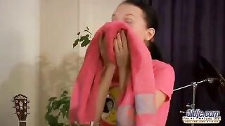 An old man fucks in her round ass a young beauty with natural tits