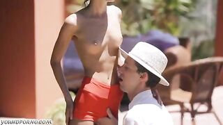 Skinny brunette Gina Jerson gets her pussy railed with a thick cock