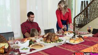 The family dinner ended up with a hot threesome sex