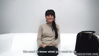 Condom sex with a cute girl at a casting in the Czech Republic