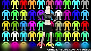 A hot blondie does a striptease dance in front of a crowd of eager men