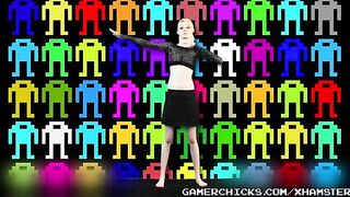 A hot blondie does a striptease dance in front of a crowd of eager men