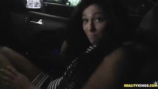 Pervert dude cum on the face of cute brunette teen
