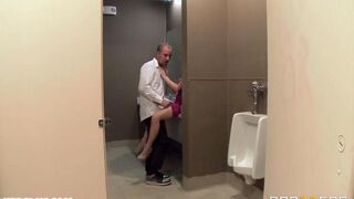 Hot woman has sex with waiter in the restaurant toilet