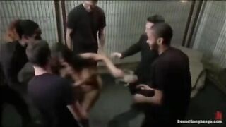 Five guys were fucked by a girl with toys, showcasing rough group action
