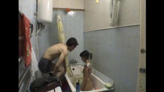 A girl is having sex with her brother in the bathroom, hidden camera captured it all