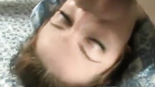 A girl takes a guy’s cock in her mouth very deep to impress