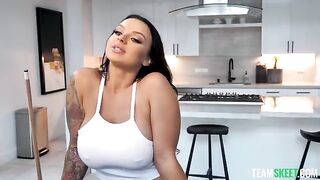 Shooting balls for big boob brunette photoshoot