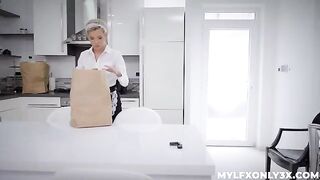 A maid in black stockings drives the guy wild with desire
