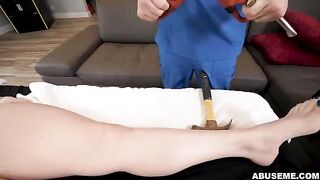 A cute girl gets a rough sex massage. She likes it!