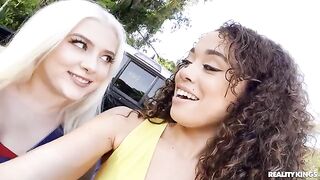 Two college girls shared a QB's huge black cock in an interracial threesome