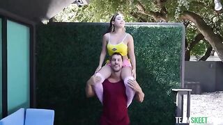 She bounces on a big dick, as big as her head