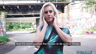 Blonde mature gets her pussy railed on the street