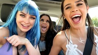 The nimfomaniac girl has a threesome sex with two girls