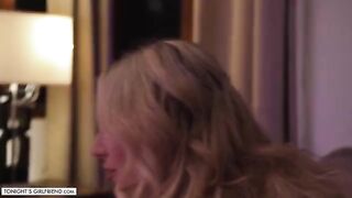 Kayley Gunner gives a lucky fan a foot job wearing stockings