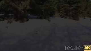 A hot woman is having fun on a sled by the fireplace