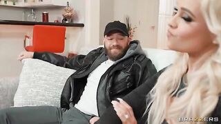 The naughty blonde fucks on the couch for money