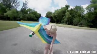 A girl with a raging hard-on gets fucked outdoors by a lucky guy
