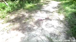 A girl with a raging hard-on gets fucked outdoors by a lucky guy
