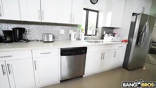 A hot maid is doing cleaning without clothes