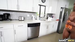 A hot maid is doing cleaning without clothes