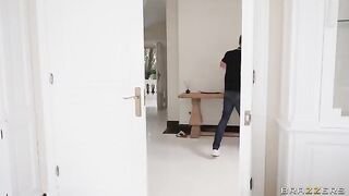 A blonde girl cheats on her husband with a friend at home