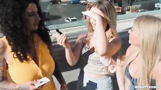 Girls have a sexy lesbian threesome on the strip
