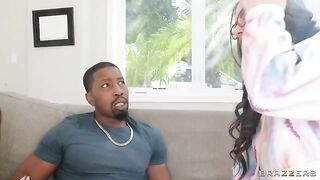 Two girlfriends are fucking with a black guy in an interracial scene