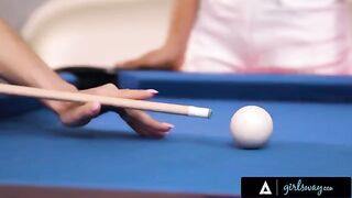 A busty MILF Lexi Luna teaches Nia Nacci how to play with balls on her pool table