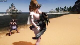 A goddess is being intimate with goblins on a beach in this episode