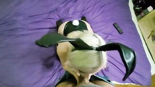 The bunny girl sucks the dick of her owner, deepthroat style