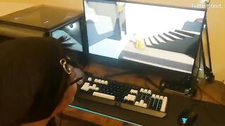 A cute couple challenges each other in a playful video game session