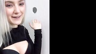 Babe Eva Elfie gets a huge cumshot through glory hole