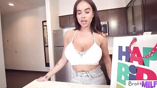 Busty stepmom Victoria June gives her son a sex toy and birthday gift