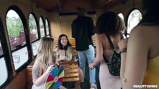 A girl has fun at the party without panties on
