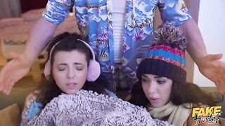 Their wet pussies were getting fucked in threesomes by guys with big cocks