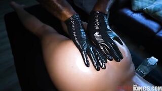 A nice woman makes massage of a man’s sensitive area
