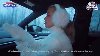 A slutty college girl gets fucked by a stranger in his car