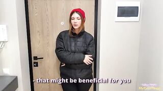 The pizza delivery girl was late, so I fucked her to punish her