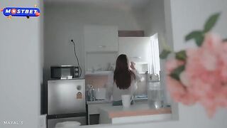 A cute petite teen offered a stranger to come in for tea