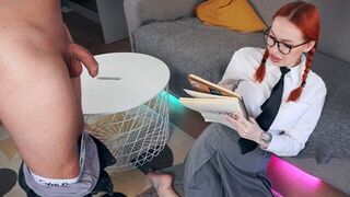 The girl is going to suck the teacher's cock again
