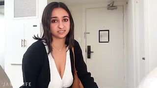 A busty businesswoman gets fucked by her coworker without using a condom