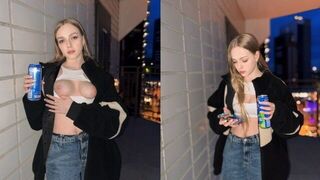 The young girl showed her breasts to promote an energy drink in a daring stunt