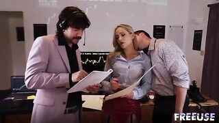 A prostitute is fucking with two traders on his table
